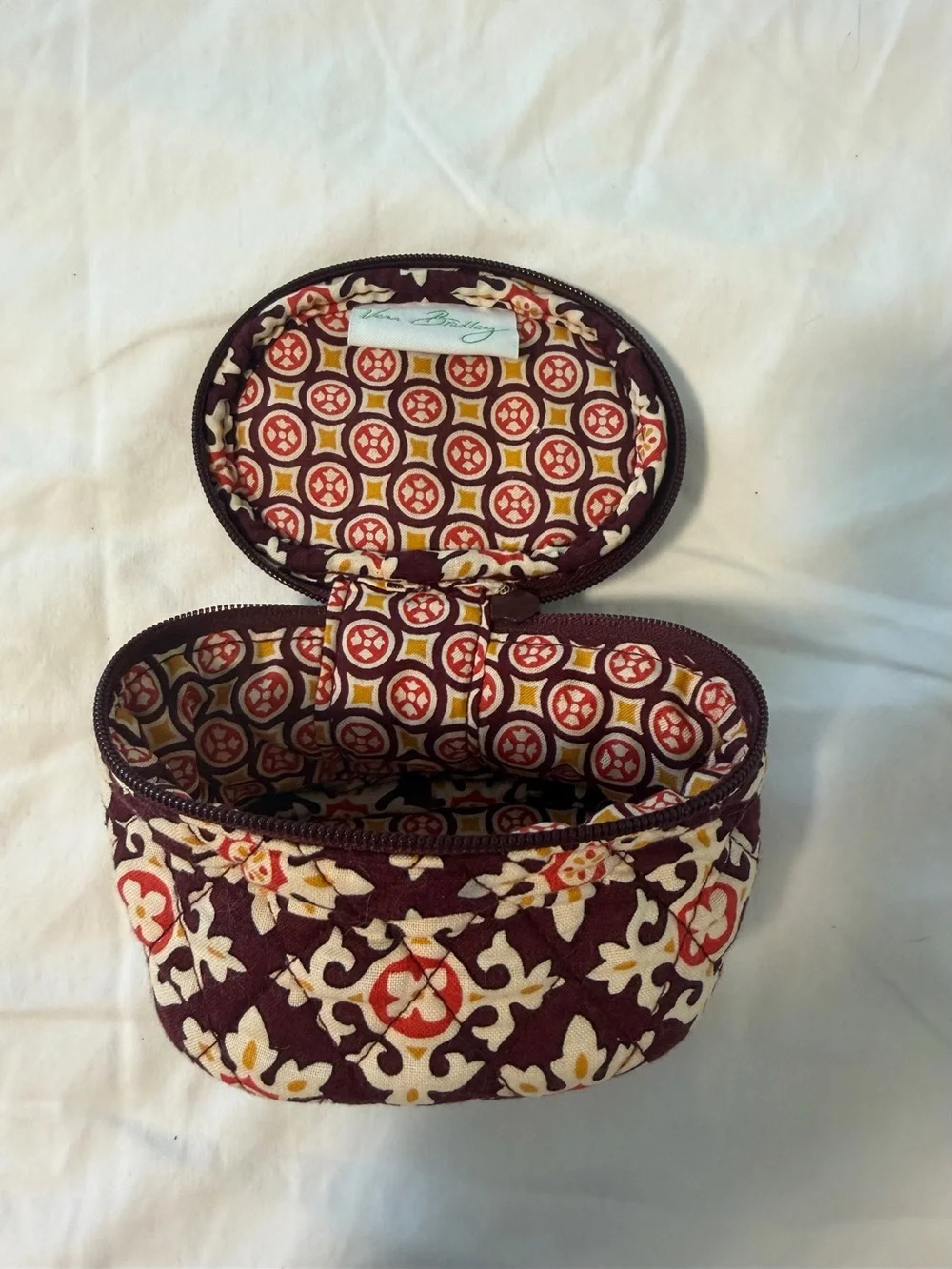 Vera Bradley Quilted Double Zip Cosmetic Makeup Bag Burgundy Floral